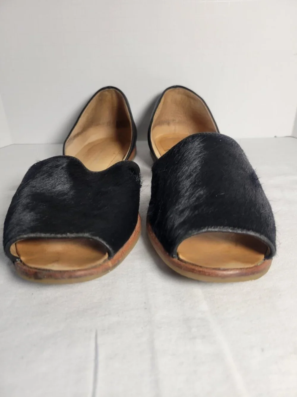 Franco Sarto Venezia Black Calf Hair D'Orsay Peep Toe Flats 7.5M
